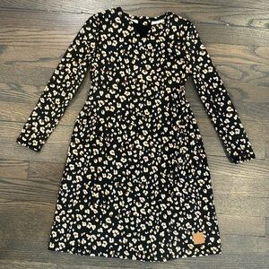 Girls Cheetah Print Black Fit and Flare Long Sleeve Dress, Size 7